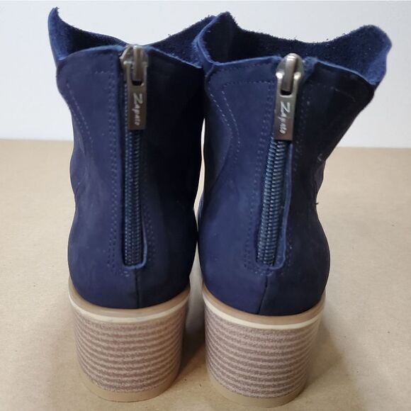 Navy Suede Block Heel Ankle Boot - Picture 4 of 16